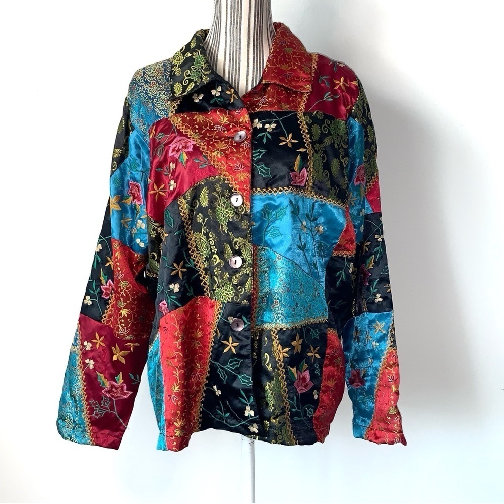 Coldwater Creek Floral Brocade Patchwork Jacket Blazer Womens Large Button Up